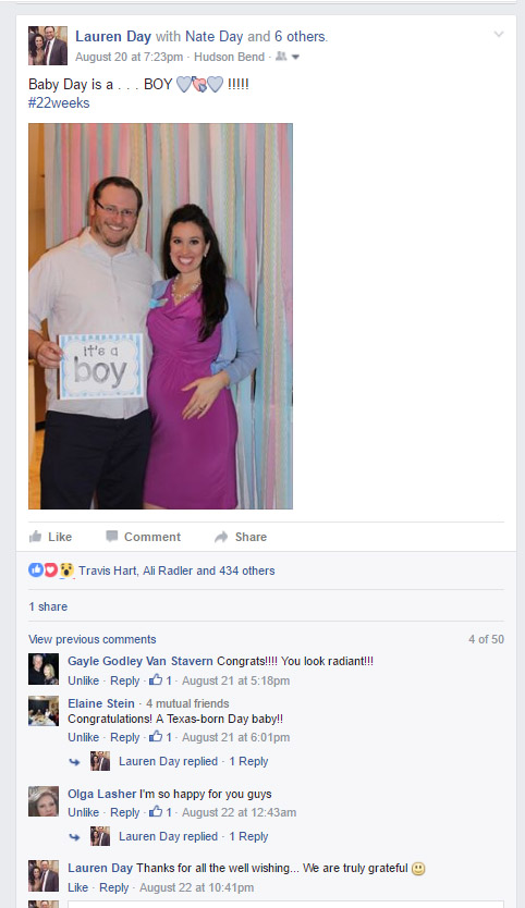 Facebook announcement that it's a boy